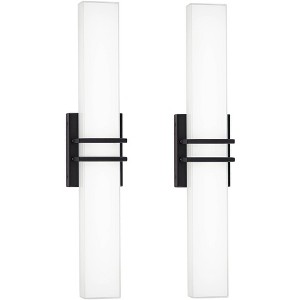 Possini Euro Design Exeter Modern Wall Lights Set of 2 Black Hardwire 24" Light Bar LED Fixture White Glass Shade for Bedroom Bathroom Vanity House - 1 of 4