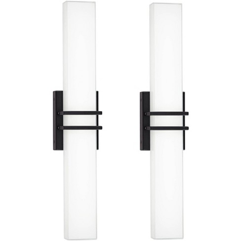 Possini Euro Design Exeter Modern Wall Lights Set Of 2 Black Hardwire 24  Light Bar Led Fixture White Glass Shade For Bedroom Bathroom Vanity House :  Target