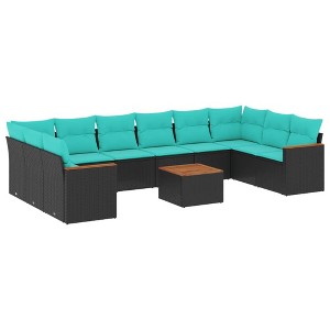 vidaXL Patio Sofa Set Black, Blue - Black With Table - 1 of 4