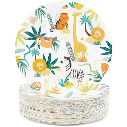 Blue Panda 80 Packs Jungle Safari Animals Party Disposable Paper Plates Plate for Birthday Party, 9"