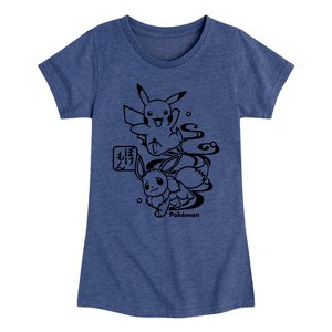 Girls' - Pokémon - Wagara Pikachu Eevee Group Fitted Short Sleeve Graphic T-Shirt - 1 of 4