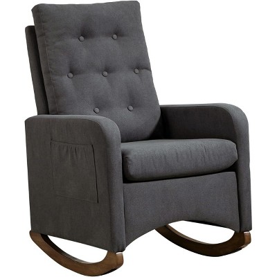 homfan Modern High Back Armchair,Comfortable Rocker With Fabric Padded Seat,Nursery Rocking Chairs With High Backrest,Side Pocket and Rubber Wood Legs