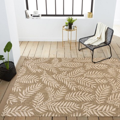 Nevis Palm Frond Brown and Beige Round Synthetic Rug