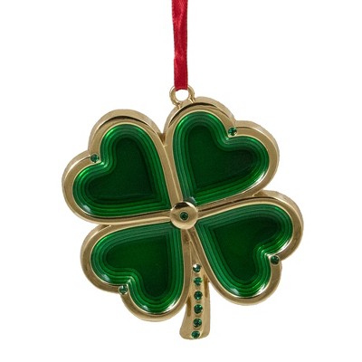 Northlight 3.25" Green and Brass-Plated Shamrock Christmas Ornament with European Crystals