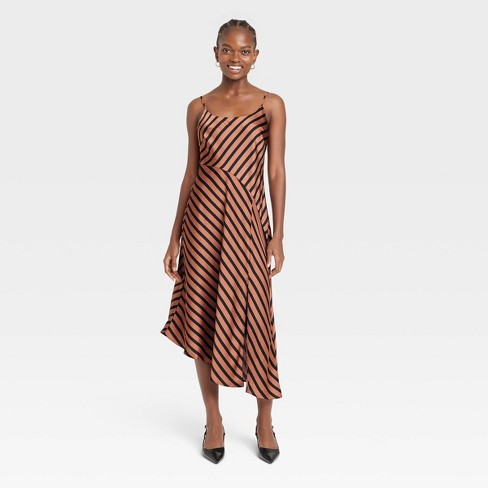 Women's Midi Slip Dress - A New Day™ Brown Striped M : Target