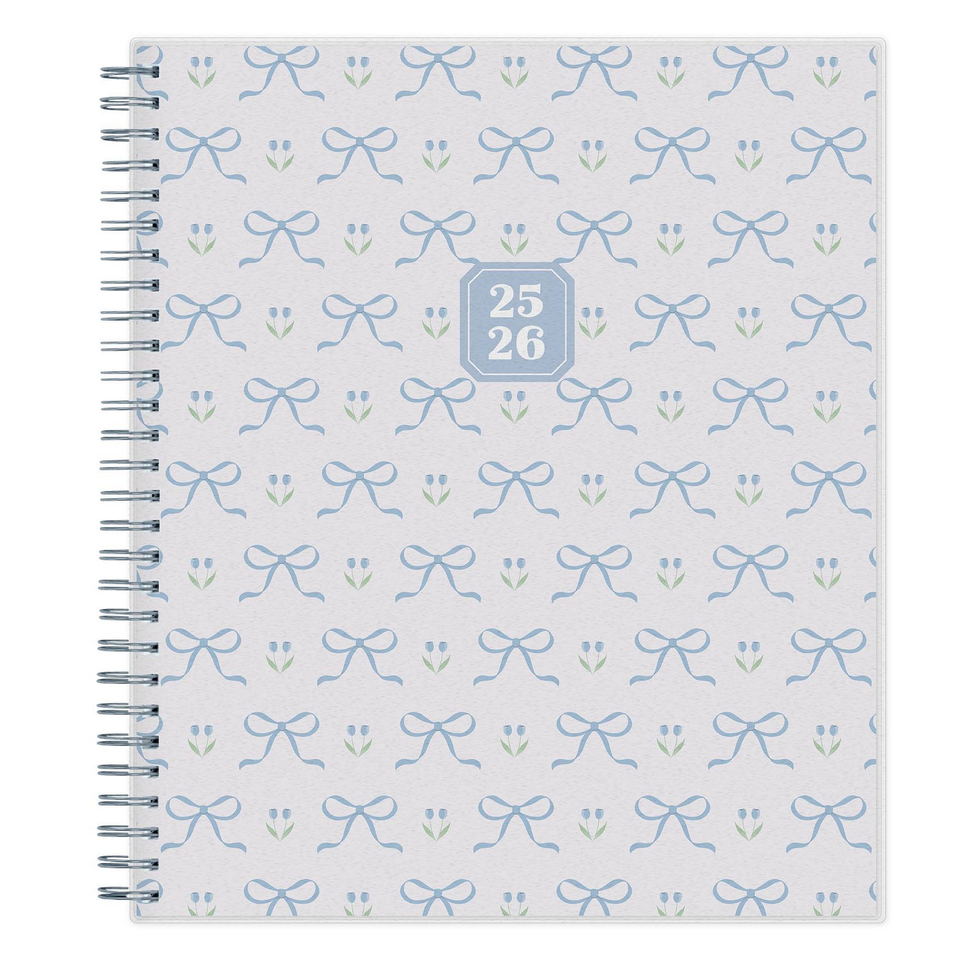 Blue Sky 8"x10" 2025-2026 Weekly/Monthly Spiral Planner Smooth Frosted Clarice Blue Bows