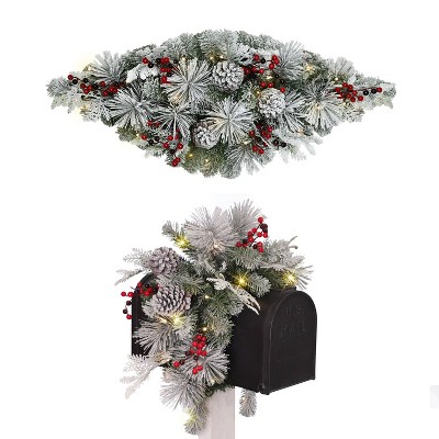 Puleo 3' Pre-lit Flocked Decorated Christmas  Artificial Mailbox Swag