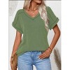 BLUEMING Womens T-shirts Knit V Neck Cap Sleeve Ribbed Tops Loose Fit Comfy Blouses Trendy Casual Outfits - 3 of 4