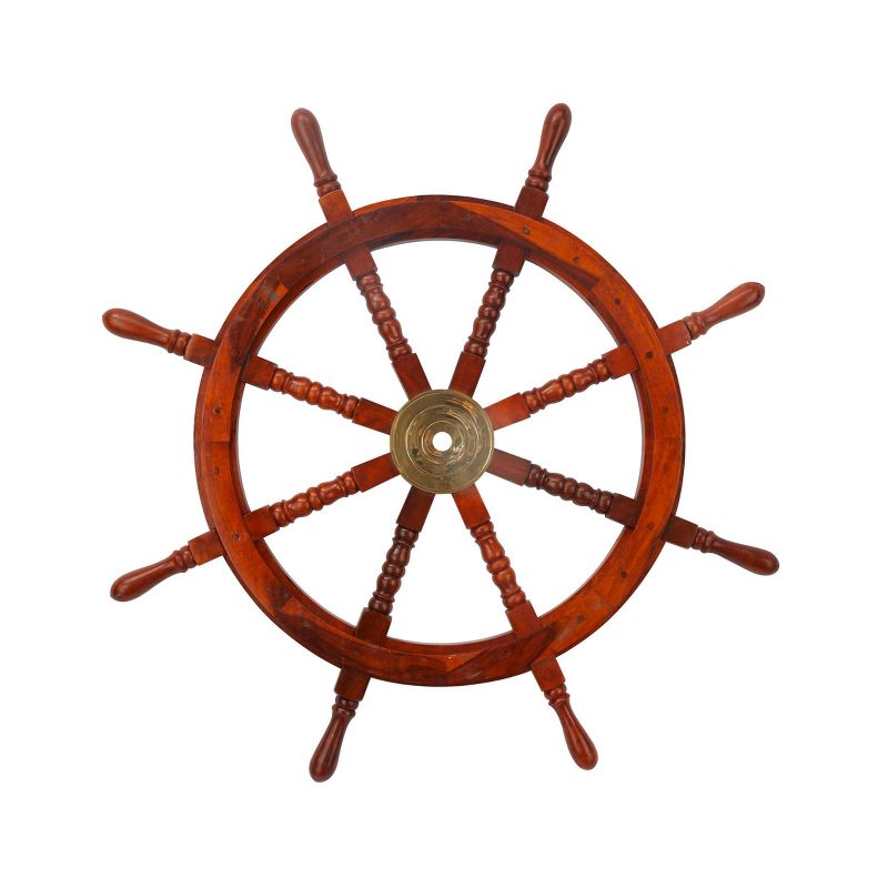 Wood Sail Boat Ship Wheel Wall Decor with Gold Hardware Brown - Olivia & May, 5 of 6