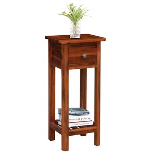 Tangkula Wooden End Table Nightstand w/Storage Shelf and Drawer for Livng room Rustic Brown - 1 of 4