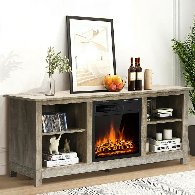 Costway 58'' 2-Tier Fireplace TV Stand W/18'' 1500W Electric Fireplace 65'', 4 of 13