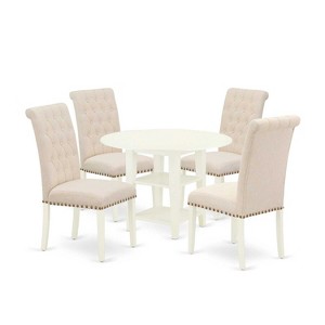 HomeStock 5-Pc Linen White Finish Solid Wood Top - Round Dining Room Set with Dropleaf - Seats 4 - 1 of 4