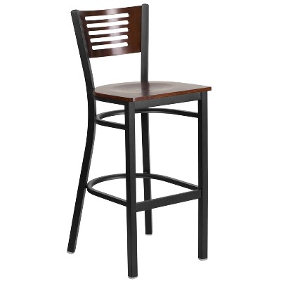 Emma and Oliver Black Decorative Slat Back Metal Restaurant Dining Barstool