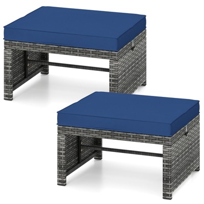 Tangkula 2 Pieces Patio PE Rattan Ottomans with Soft Zippered Cushions for Deck Frame