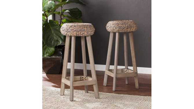 Set of 2 30&#34; Rook Round Backless Water Hyacinth Bar Stools Brown - Aiden Lane, 2 of 7, play video