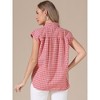 INSPIRE CHIC Women's Turndown Collar Cap Sleeve Summer Check Plaid Vintage Button Up Blouses - 3 of 4
