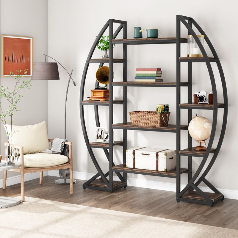 Tribesigns 55" Wide Oval Triple Etagere Bookcase, 3 of 8