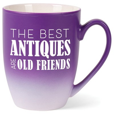Elanze Designs The Best Antiques Are Old Friends Two Toned Ombre Matte Purple and White 12 ounce Ceramic Stoneware Coffee Cup Mug