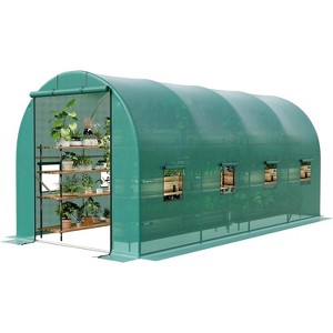 Greenhouse Tunnel 15x6.5x6.5ft,Galvanized Steel Tunnel Greenhouse with Zippered Doors and Window,for Home Gardening Seed - 1 of 4