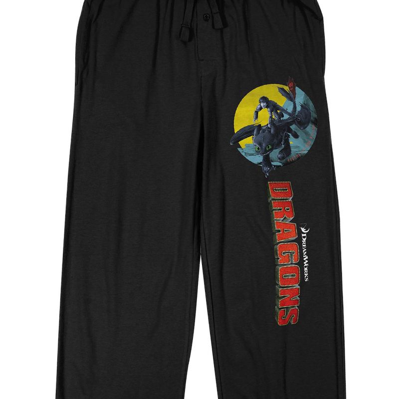 How To Train Your Dragon "Dragon" with Toothless and Hiccup Men's Black Slepe Pants, 2 of 4