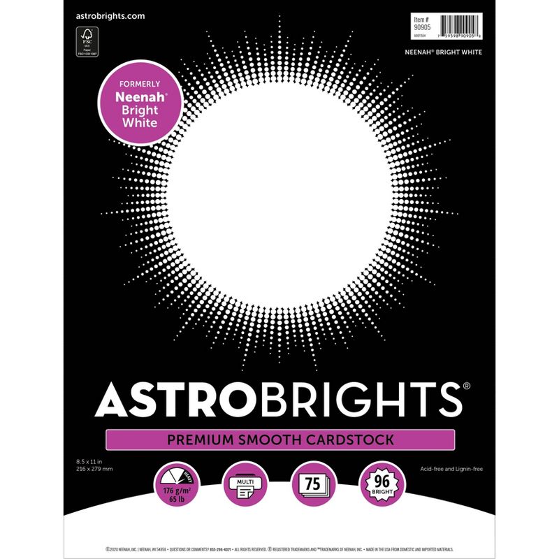 Astrobrights Neenah Cardstock 8.5&#34; x 11&#34; 65lb 75ct Bright White, 3 of 8