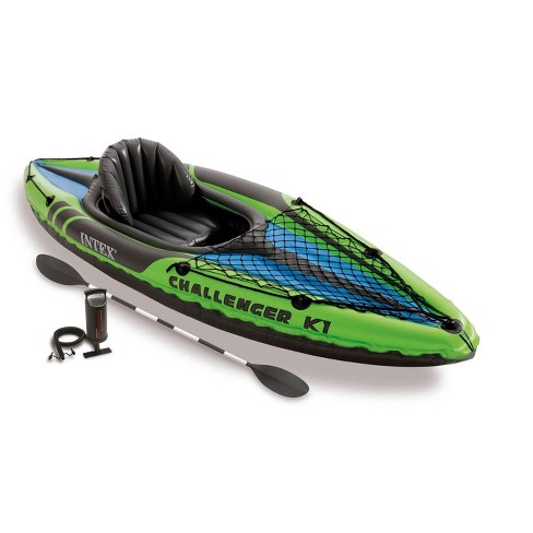 Intex Challenger K1 Kayak Renewed 1-Person Inflatable Kayak Set with Aluminum Oars and High Output Air Pump