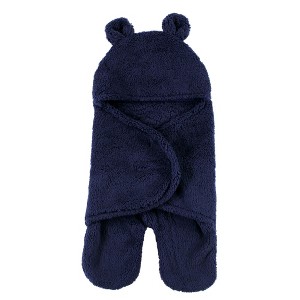 Hudson Baby Infant Boy Animal Faux Shearling Baby Outdoor Stroller Sack Wrap, Navy, One Size - 1 of 3