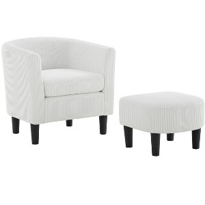 Vynxaria Modern White Corduroy Accent Chairs with Padded Arms & Ottoman Footrest, Perfect for Indoor & Balcony Use - 1 of 4