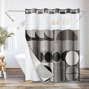 Americanflat 72x75 Hookless Shower Curtain - Abstract Shower Black Grey Curtain with Sheer Panel, Snap-In Liner, and Grommets - 1 of 4