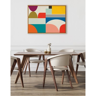 Colorful Abstract Mid-Century Modern Canvas Print with Natural Frame