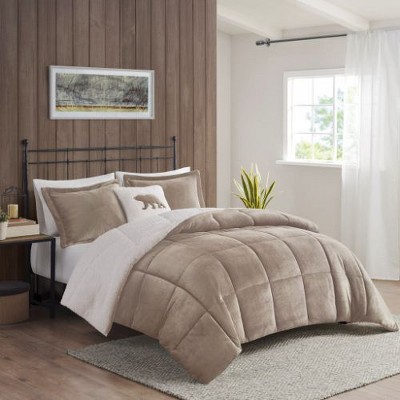 Sapphtopaz 4-Piece King Sheet Set, Plush Alternative Comforter Set, Sheets King Size Bed Set, Bedding with Decorative Pillow -Taupe & Ivory