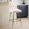 MAYEERTY Beige Velvet Bar Stools Set of 2, Button-Tufted Wing-Back,Metal Legs for Kitchen Island & Pub - 3 of 4