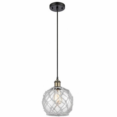 Farmhouse Rope - 1 Light Cord Hung Mini Pendant In Industrial Style-10 Inches Tall and 8 Inches Wide