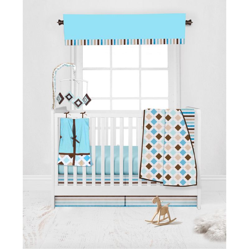 Bacati - Mod Dia/Strps Aqua Crib or Toddler Bed Skirt, 3 of 6
