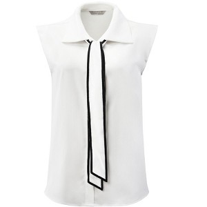 INSPIRE CHIC Women's Button Down Shirt Contrast Color Tie Neck Cap Sleeve Office Blouse - 1 of 4