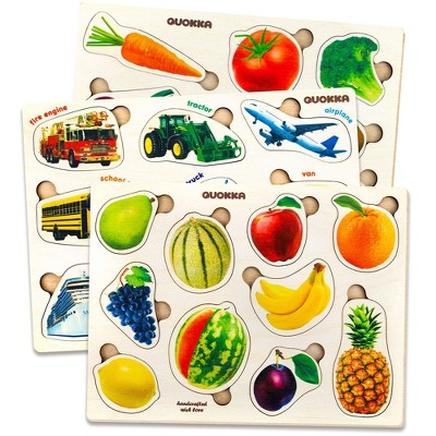 QUOKKA Wooden Puzzles for Toddlers 1 2 3 – 3x SET Toddler Puzzles Ages 2-4 - Montessori Toy for Toddlers