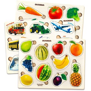 QUOKKA Wooden Puzzles for Toddlers 1 2 3 – 3x SET Toddler Puzzles Ages 2-4 - Montessori Toy for Toddlers - 1 of 4