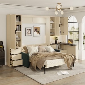 Polibi All-in-One Queen Wall Bed with Sofa and Ample Storage Space - 1 of 4