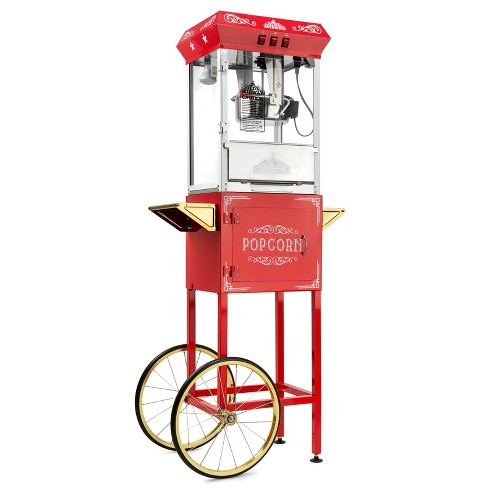 Olde Midway Vintage-Style Popcorn Machine Popper with Cart and 6 Ounce Kettle, Black