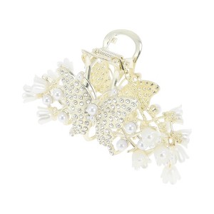 Unique Bargains Floral Tassel Hair Clips Gold Tone White 1 Pc - 1 of 4