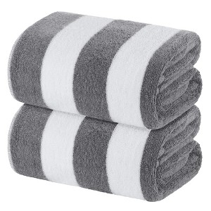 White Classic 100% Cotton Cabana Striped Oversized Beach Towels - 1 of 4