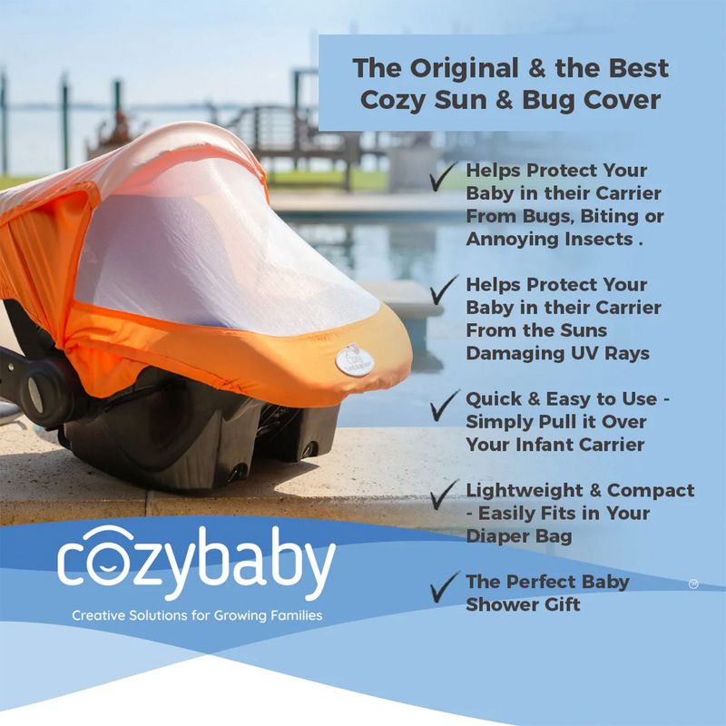 CozyBaby Lightweight Spring or Summer Cozy Mesh Sun and Bug Infant Car Seat Carrier Cover with Elasticized Edge, 4 of 8