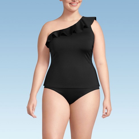 Lands End Women s Plus Size Ruffle One Shoulder Tankini Swimsuit Top 20w Black Target