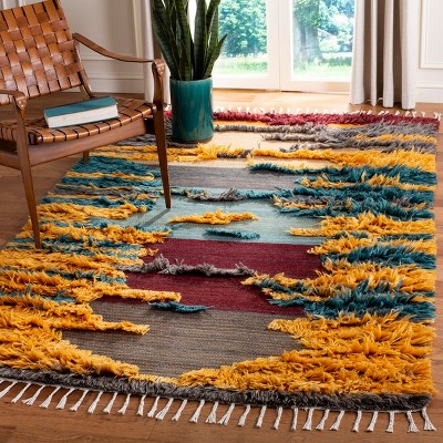 Hand-Knotted Red and Multicolor Wool 6' x 9' Area Rug