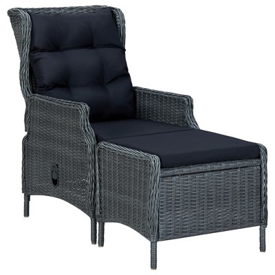 vidaXL Reclining Patio Chair with Cushions Poly Rattan Light Gray