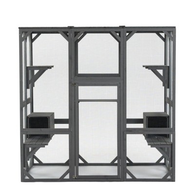 FURNIinspire Pet Crates and Houses Cat Crate Furniture Style Heavy duty Kennel Cage, Stylish Pet Crate, Multiple Functional Spaces, Grey,