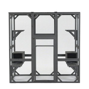 FURNIinspire Pet Crates and Houses Cat Crate Furniture Style Heavy duty Kennel Cage, Stylish Pet Crate, Multiple Functional Spaces, Grey, - 1 of 4