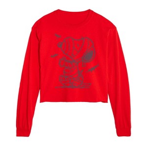 Peanuts Snoopy Mummy And Bats Cropped Long Sleeve T-Shirt - Red - Large - 1 of 3