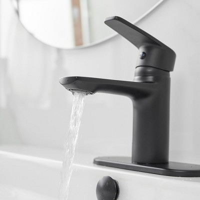 Matte Black Single-Handle Low-Arc Bathroom Faucet with Drain