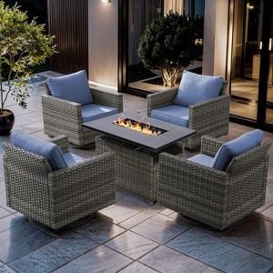 Buenhomino 5pcs Wicker Patio seating Furniture Fire Pit Set with Swivel Chairs for Garden Porch Backyard - 1 of 4
